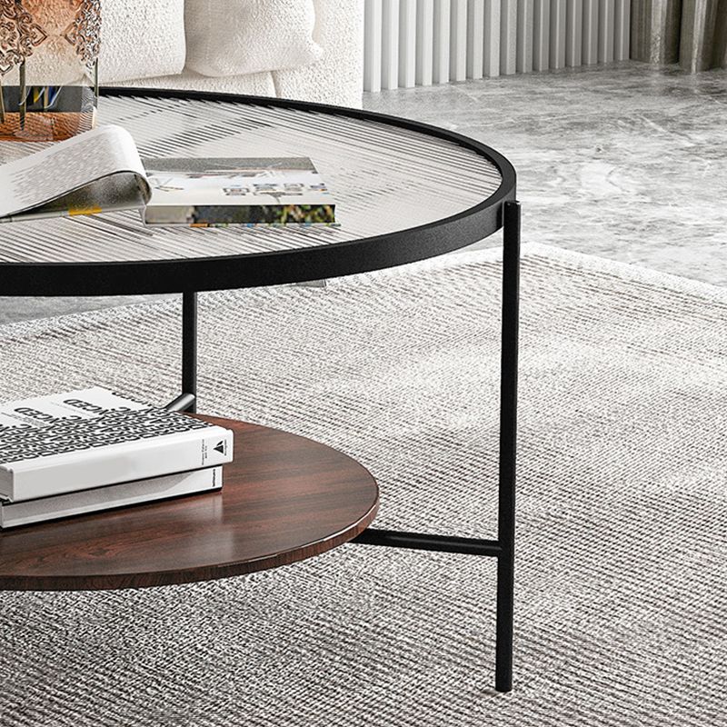17.7" H Round Glass Top Coffee Table Steel 4 Legs Cocktail Table with Shelf Clearhalo 'Coffee & Accent Tables' 'Coffee Tables' 'coffee_tables' 'furn' 'furn_coffee_tables' 'Furniture' 'Living Room Furniture' 1200x1200_5dc0727f-a520-4113-810f-bf3d4e25126b