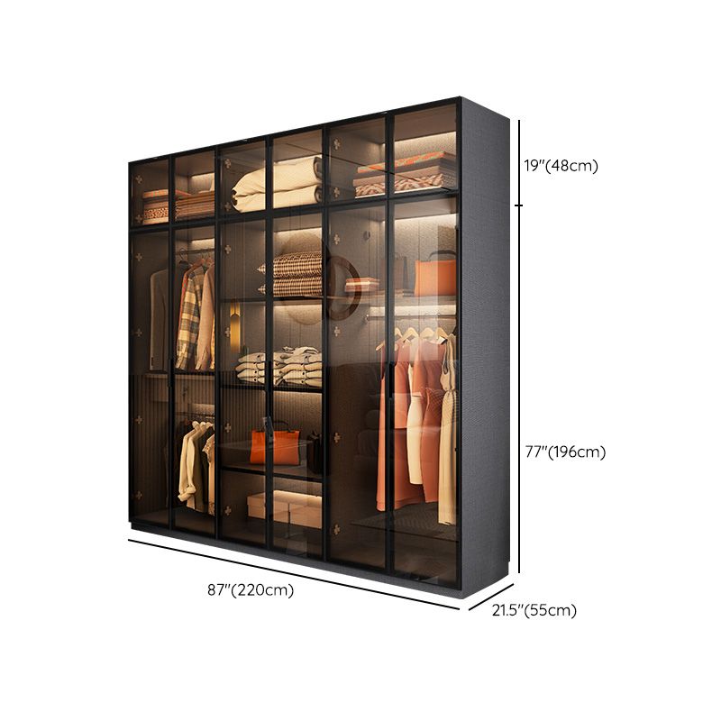Modern Glass Wardrobe Cloth Rod Included Wardrobe Closet without Light Clearhalo 'Armoires & Wardrobes' 'armoires_wardrobes' 'Bedroom Furniture' 'furn' 'furn_armoires_wardrobes' 'Furniture' 1200x1200_5dc19432-9888-460b-a3ac-a639397b4295