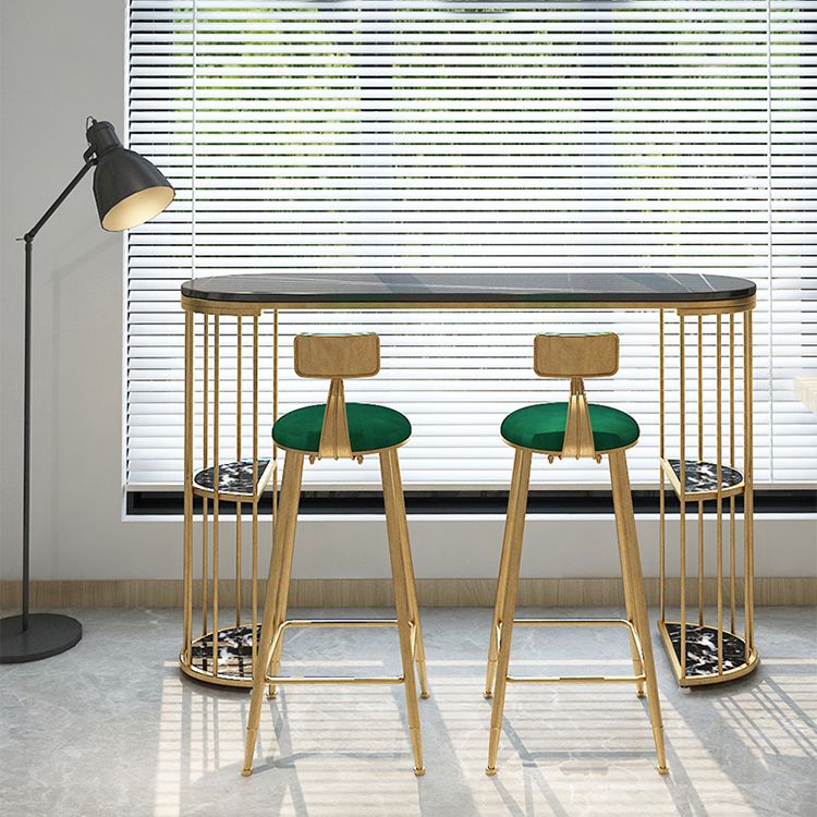 Stone Oval Indoor Glam Bar Dining Table Iron Double Pedestal Bistro Table with Shelve Clearhalo 'Bar Furniture' 'Bar Tables' 'bar_tables' 'furn' 'furn_bar_tables' 'Furniture' 'furniture_bar_tables' 'Kitchen & Dining Furniture' 'kitchen&dining_furn' 'kitchen' 1200x1200_5dc4d39e-33b2-4a8c-b5bf-40a25c4135b5