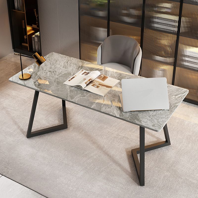 Scrivania rettangolare grigia/bianca scrivania da letto da letto con gambe metalliche