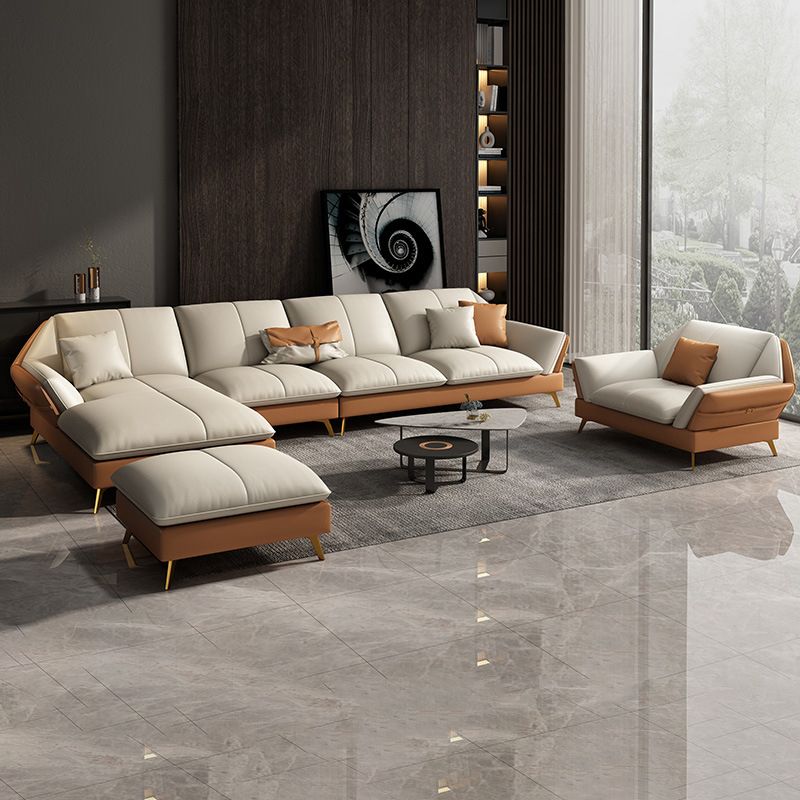 Canapé sectionnel Glam de 32 po de hauteur avec coussin en cuir blanc et dossier sectionnel