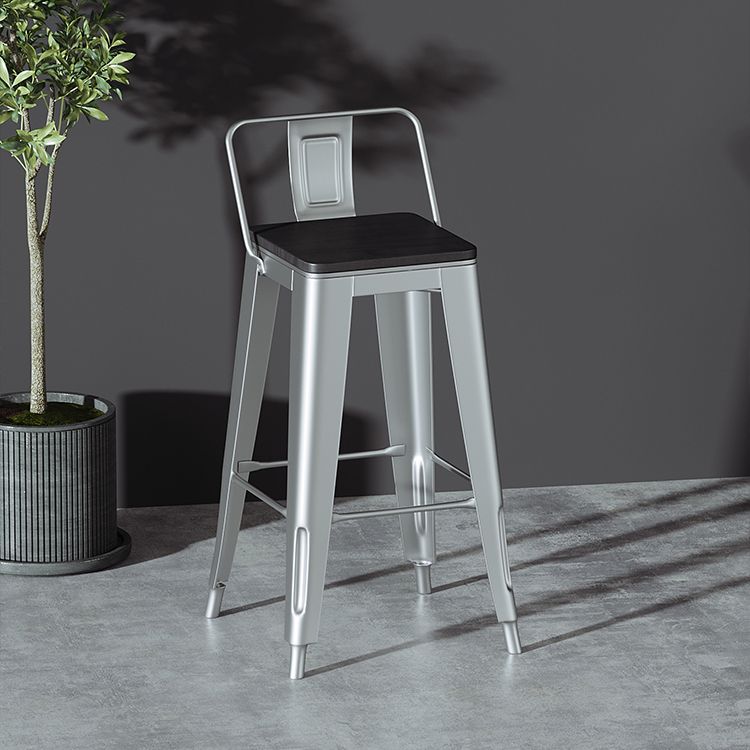 Silver Iron Bar Stool Industrial Style Low Back Counter Stool with Square Seat Clearhalo 'Bar Furniture' 'Bar Stools' 'bar_stools' 'furniture_bar_stools' 'Kitchen & Dining Furniture' 'kitchen&dining_furn' 'kitchen' 'kitchen_furn' Furniture' 1200x1200_5dce073d-b5f1-4f18-aee7-609db5cda9ba