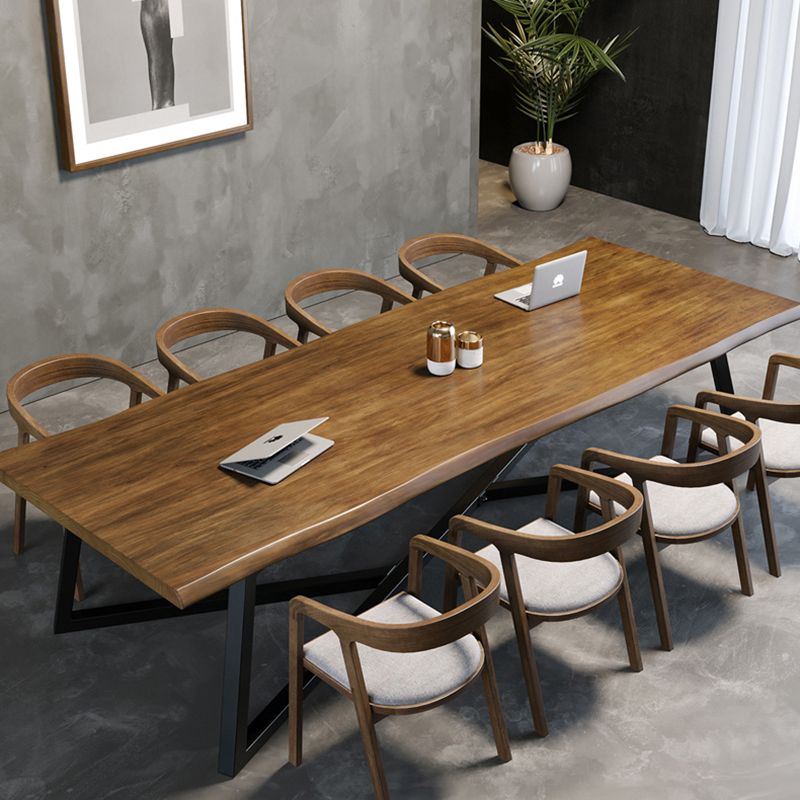 Scrivania rettangolare da ufficio in legno di pino industriale con base in metallo nero