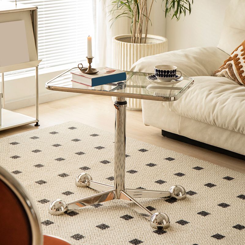 23.6" W Clear Glass End Table Pedestal Stainless Steel Side Table with Adjustable Height Clearhalo 'Coffee & Accent Tables' 'End & Side Tables' 'end_side_tables' 'furn' 'furn_end_side_tables' 'Furniture' 'Living Room Furniture' 1200x1200_5dd0e212-a2f4-4c26-a0bb-f728f0ff0d57