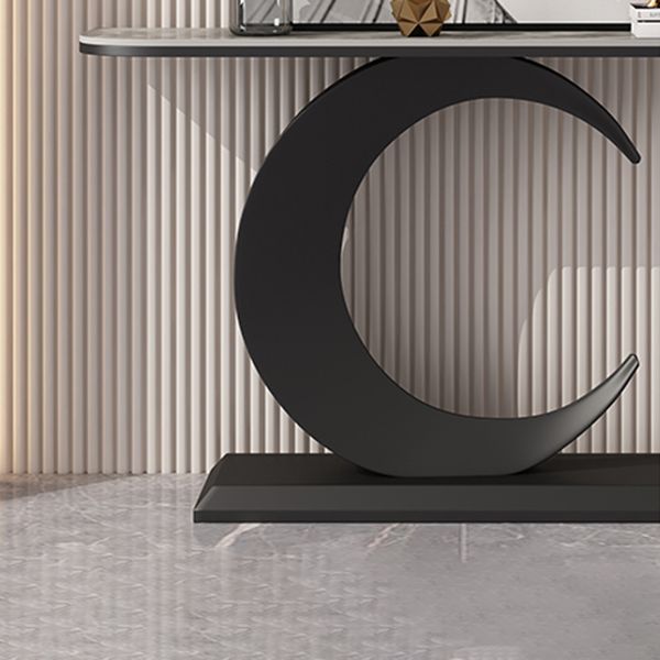 12 inch Wide Glam Console Table Stone Half Moon Console Accent Table