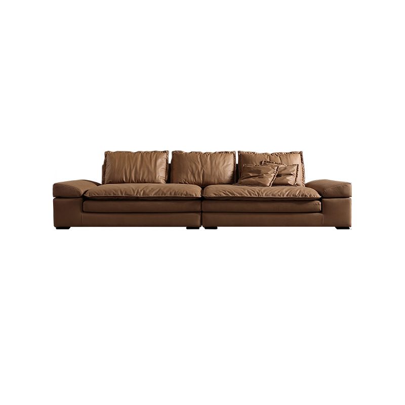 Modern Faux Leather Sectional Tan Cushion Back Sofa for Living Room Clearhalo 'furn' 'furn_sectionals' 'Furniture' 'furniture_sectionals' 'Living Room Furniture' 'Sectionals' 1200x1200_5dd52954-9e58-422c-90cc-1cf7e462f11f