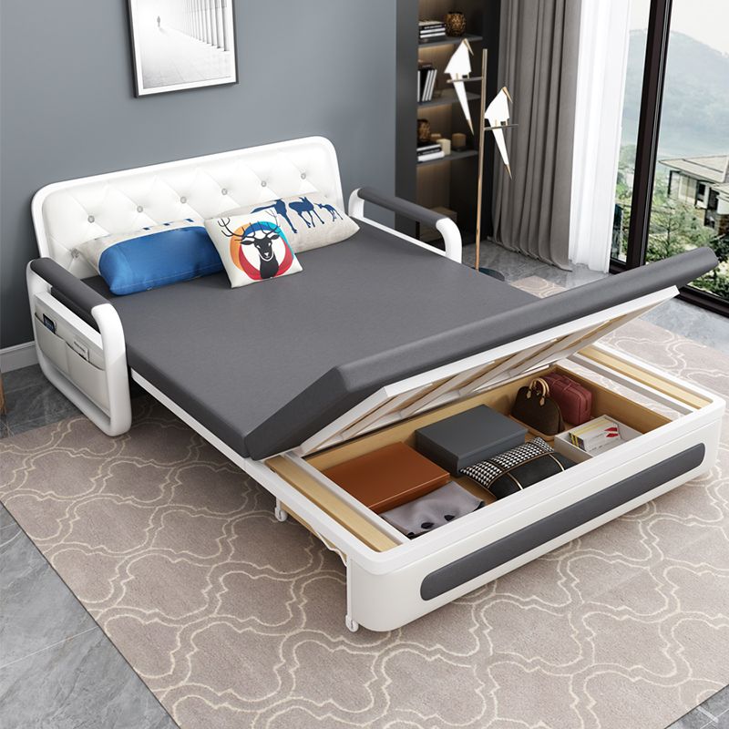 Square Arms Convertible Sofas Faux Leather Foldable Sleeper Sofa Clearhalo 'furn' 'furn_futons' 'Furniture' 'Futons & Daybeds' 'Futons' 'Living Room Furniture' 1200x1200_5dd77fb8-de77-4c0d-a410-8c23dcd5b611