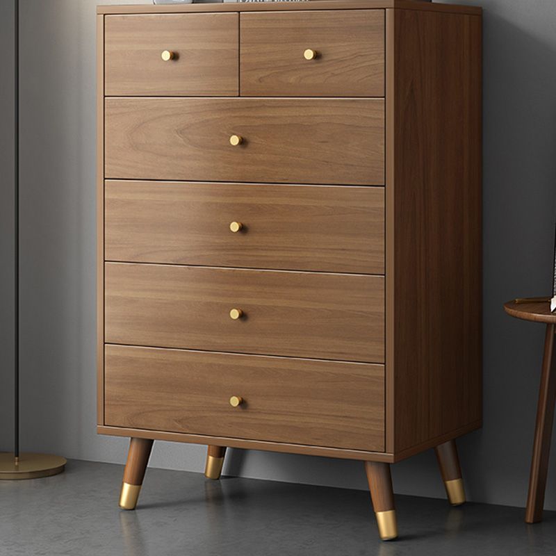 Coffre brun du milieu du siècle avec des tiroirs et des jambes droites 23,62 "de long