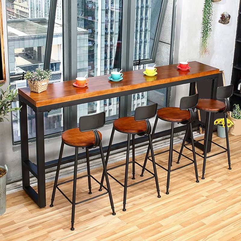 Mesa de bar rectangular contemporánea, mesa de comedor de madera maciza con base de caballete