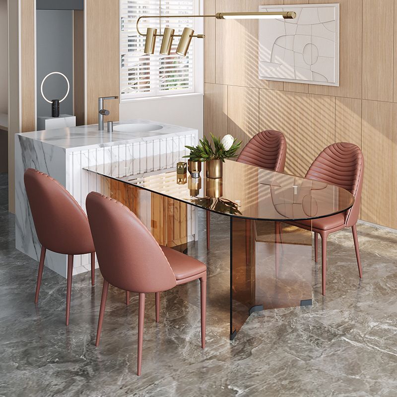 Glass Top Dining Table Modern Dining Table with Double Pedestal Base Clearhalo 'Dining Tables & Seating' 'Dining Tables' 'dining_table' 'Furniture' 'furniture_dining_table' 'Kitchen & Dining Furniture' 'kitchen' 'kitchen_dining_table' 1200x1200_5de3ae86-34e9-430b-a964-af918d88e491