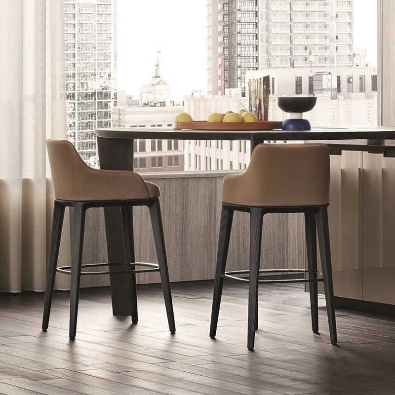 Faux Leather Upholstered Arm Bar Stool with Solid Wood Legs for Home Clearhalo 'Bar Furniture' 'Bar Stools' 'bar_stools' 'furn' 'furn_bar_stools' 'Furniture' 'Kitchen & Dining Furniture' 1200x1200_5de8976c-79aa-4fb3-8b6f-eac6e55658fe