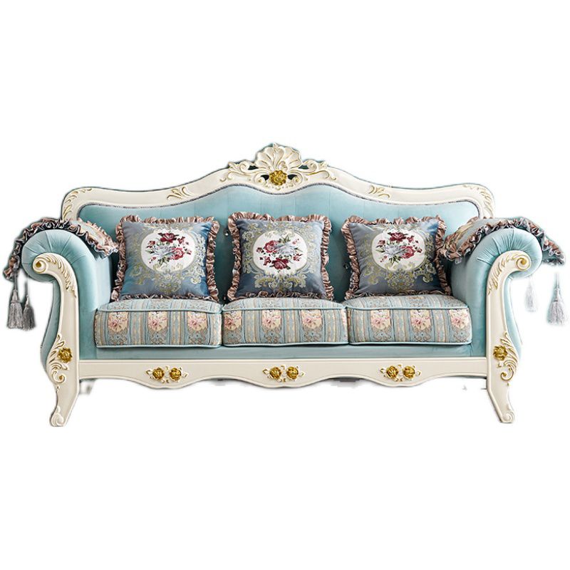 Traditional Rolled Arm White/black Frame Velvet Settee Couch for Three People