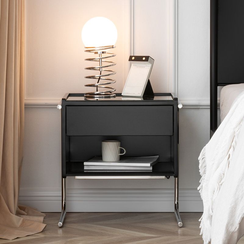 1 Drawer Glass Top Night Table Modern Mirrored Nightstand with Legs .19.7" Tall Clearhalo 'Bedroom Furniture' 'furn' 'furn_night_stand' 'Furniture' 'night_stand' 'Nightstands' 1200x1200_5deb535f-dcbe-4919-bcda-1cbd0819457d