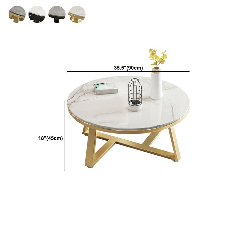 Glam Metal Cross Legs Coffee Table Slate Top Round Coffee Table