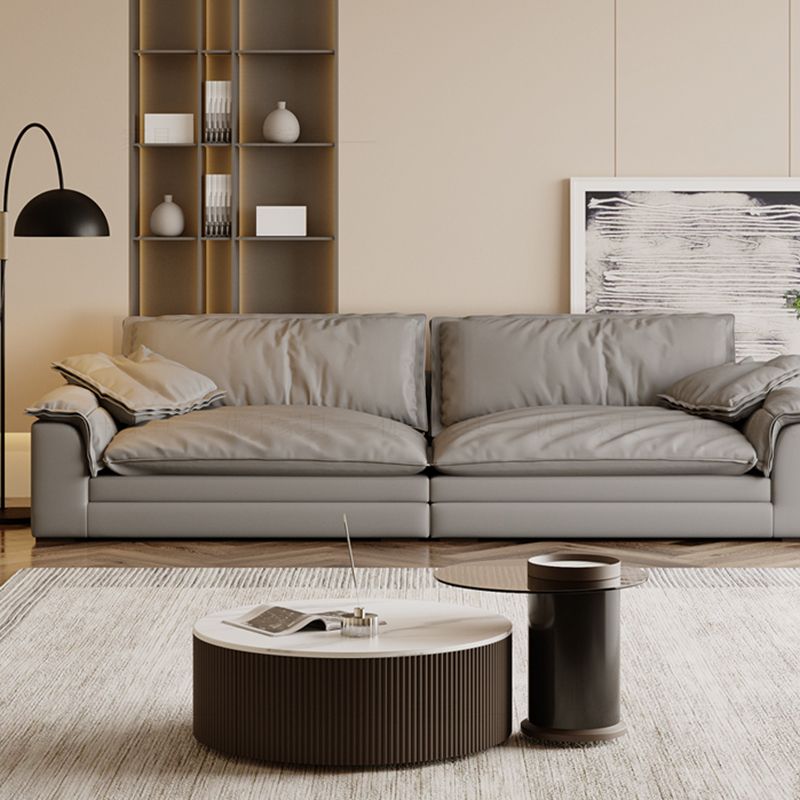 Grey Contemporary Faux Leather Pillow Top Arm Sofa with Loose Back for Living Room Clearhalo 'furn' 'furn_sofas' 'Furniture' 'furniture_sofas' 'kitchen' 'kitchen_sofas' 'Living Room Furniture' 'Sofa' 'sofas' 1200x1200_5df5a8a6-b4ff-436d-88cd-2fe7b57bf2ca