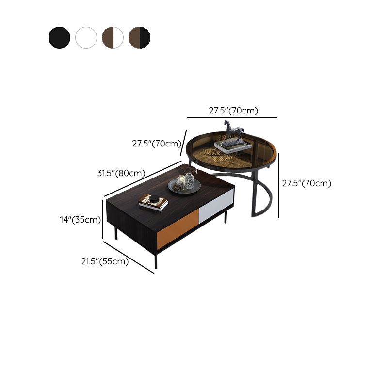 Modern 2 Nesting Coffee Table Set 31.5" W Glass & Wood Cocktail Table with Storage Clearhalo 'Coffee & Accent Tables' 'Coffee Tables' 'coffee_tables' 'furn' 'furn_coffee_tables' 'Furniture' 'Living Room Furniture' 1200x1200_5df8beaf-c48b-4ffe-91be-fa61c99d4018