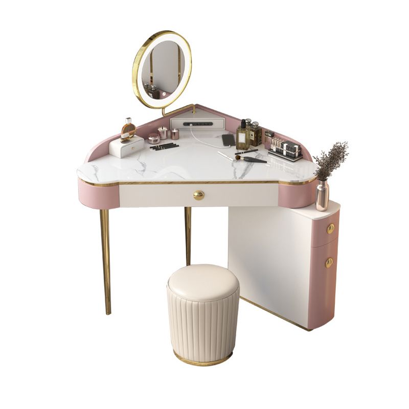 Glam Style Rock Slab Vanity with 3 Drawers White/pink Metal Base Clearhalo 'Bedroom Furniture' 'furn' 'furn_makeup_vanities' 'Furniture' 'Makeup Vanities' 'makeup_vanities' 1200x1200_5df99fd9-6700-4659-9f83-9f37fd677422