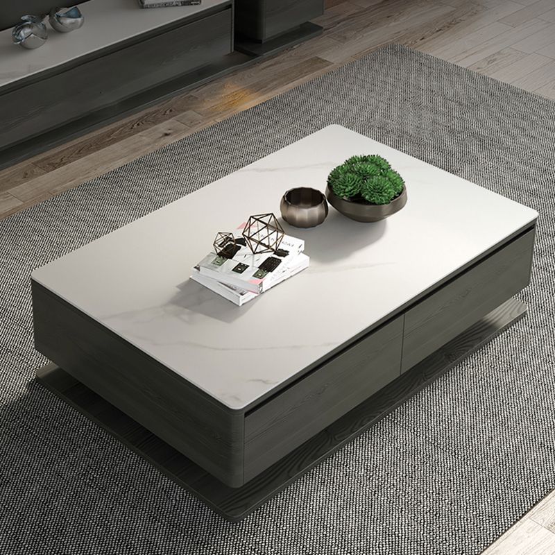 Tavolino da caffè rettangolare di pietra rettangolare contemporanea 16,9 "tavolo da cocktail a blocco H con 4 cassetti