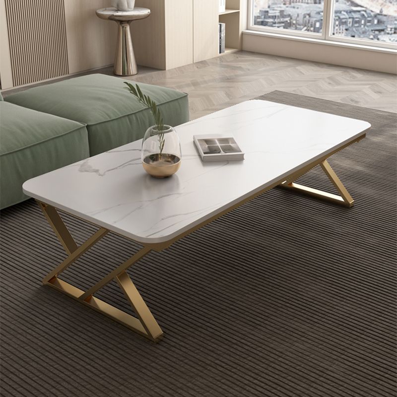 Luxurious 17.72" H Coffee Table in Grey/White Rectangular Stone Cocktail Table