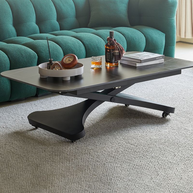 17.7"H Modern Adjustable Metal Cross Base Slate Square Coffee Table on Wheels Clearhalo 'Coffee & Accent Tables' 'Coffee Tables' 'coffee_tables' 'furn' 'furn_coffee_tables' 'Furniture' 'Living Room Furniture' 1200x1200_5e02c6f5-add9-4c73-b898-0beafab56b10