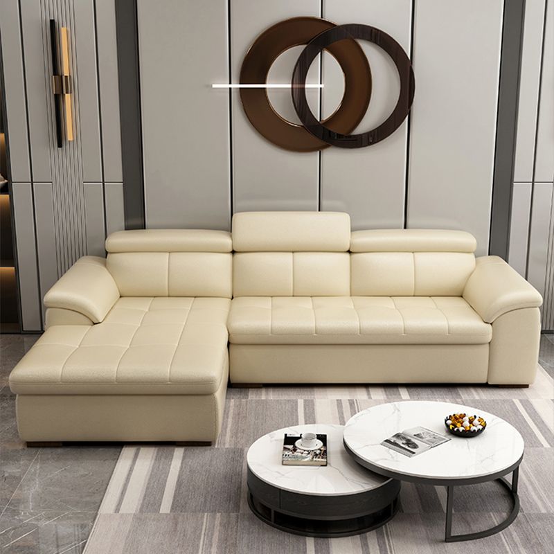 Genuine Leather Sectional Sofa 35.43"High Cushion Back Sofa with Storage,Beige Clearhalo 'furn' 'furn_sectionals' 'Furniture' 'furniture_sectionals' 'Living Room Furniture' 'Sectionals' 1200x1200_5e02f36c-a66a-457b-8b66-b7ac233ea3cc