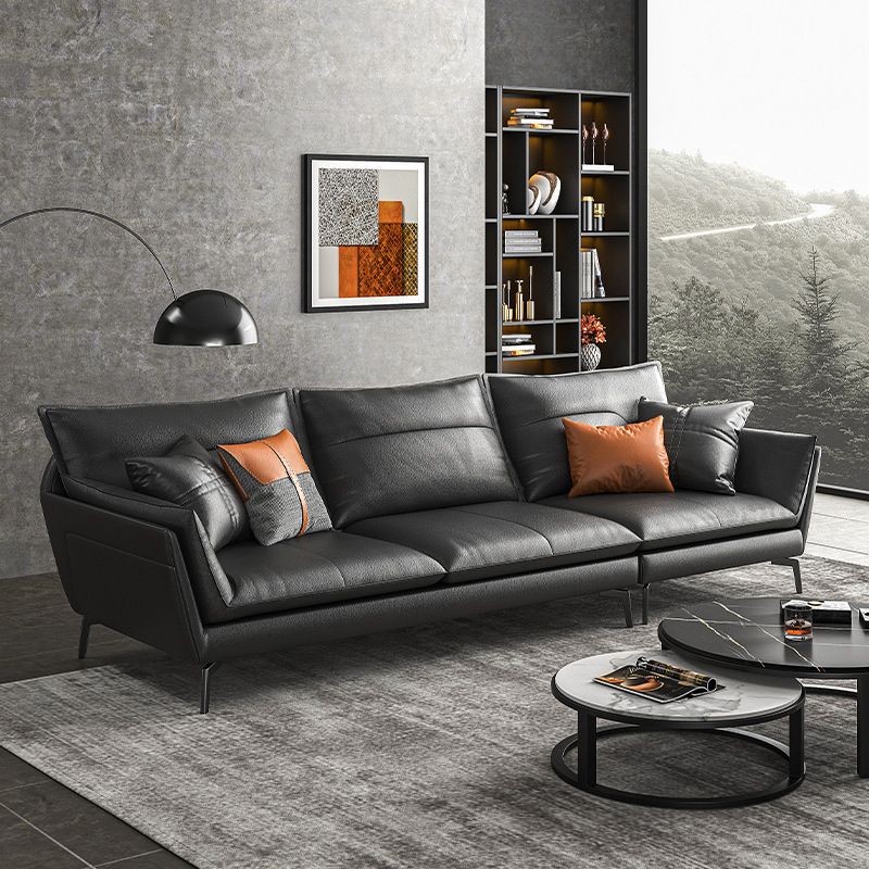 コンテンポラリークッション標準的な埋め込み式アームリビングルームフェイクレザーソファ