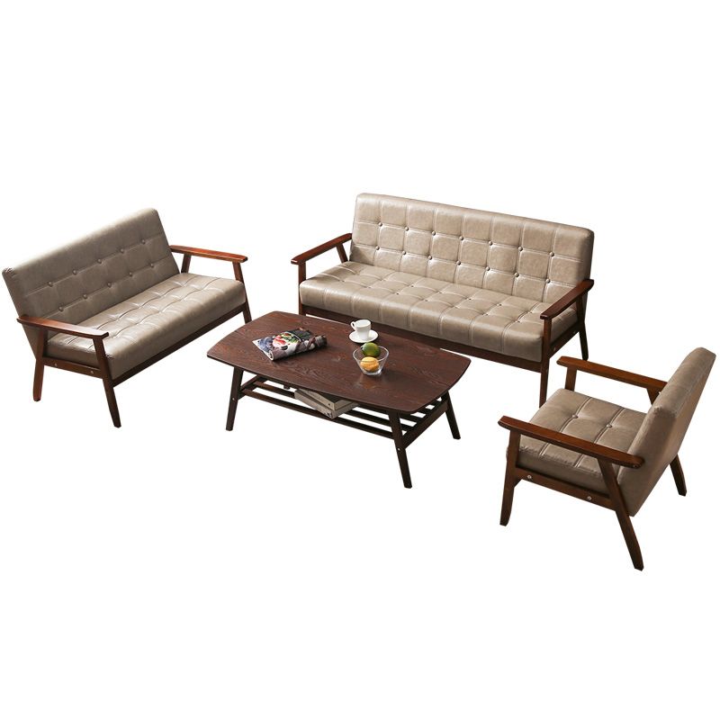 ブラウンモダンビスケットバック本革標準ソファ27.56 "高四角いアームソファ