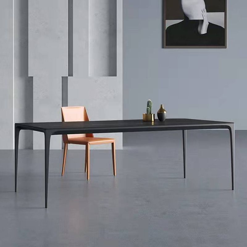 Rectangle Contemporary Dining Room Table Sintered Stone Table with 4 Black Legs Clearhalo ' dining_table' 'Dining Tables & Seating' 'Dining Tables' 'Furniture' 'furniture_dining_table' 'Kitchen & Dining Furniture' 'kitchen&dining_furn' 'kitchen' 'kitchen_dining_table' 1200x1200_5e0ee3fb-3eff-4430-8ee9-f0f298b9620d