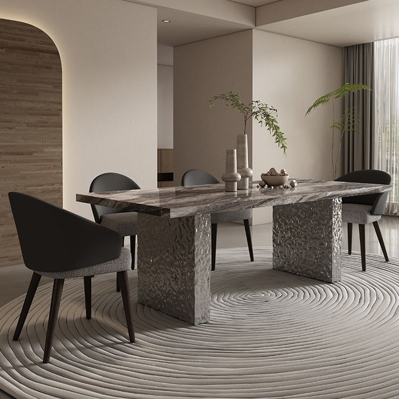Glossy Gray Stone Dining Table Set 1/4/5/7 Pcs Dinette Set with Arm Chairs Clearhalo 'Dining Room Sets' 'Dining Tables & Seating' 'dining_room_set' 'furn' 'furn_dining_room_set' 'Furniture' 'Kitchen & Dining Furniture' 1200x1200_5e0f7af9-2b95-4d60-a86e-1b760de7a9fe