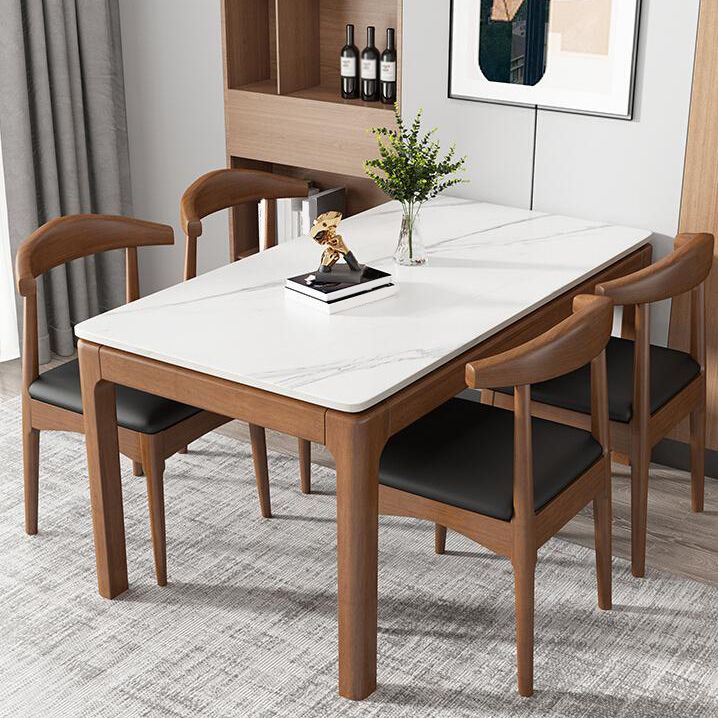 Rectangle Stone Top Dining Table Rubberwood Solid Wood 4 Legs Dining Table Clearhalo 'Dining Tables & Seating' 'Dining Tables' 'dining_table' 'furn' 'furn_dining_table' 'Furniture' 'Kitchen & Dining Furniture' 1200x1200_5e1131ec-9d69-40ba-91cf-e21ee7322759