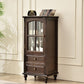 Solid Wood Traditional Bottle Holder Floor Glass Door with Storage Shelves in Brown