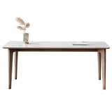 Table rectangulaire Table de salle à manger en pierre frittée moderne médiévale avec base en bois