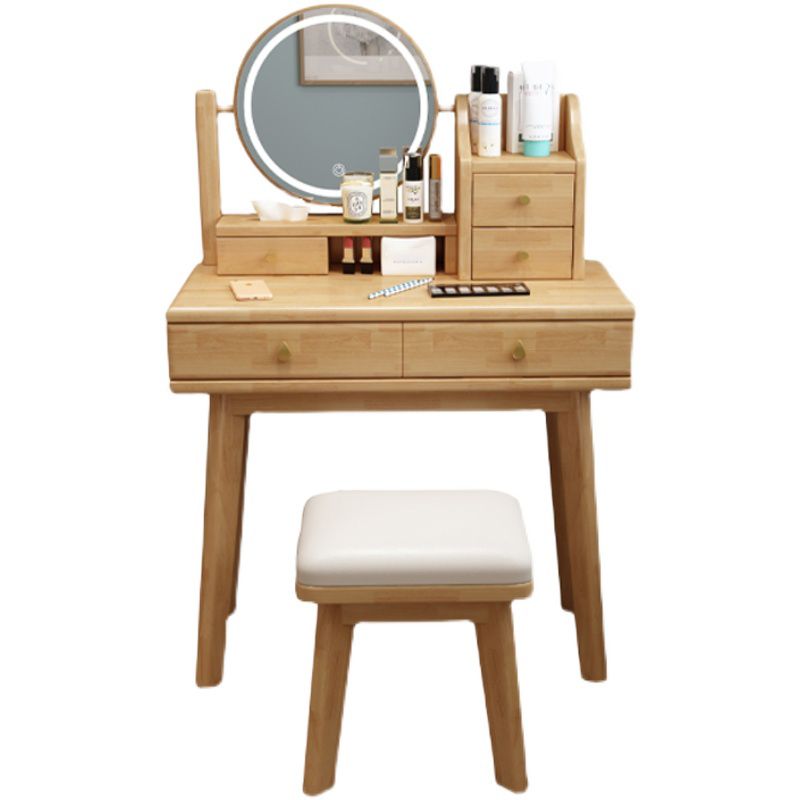 Scandinavian Solid Wood Table Makeup Vanity with Mirror and Drawers