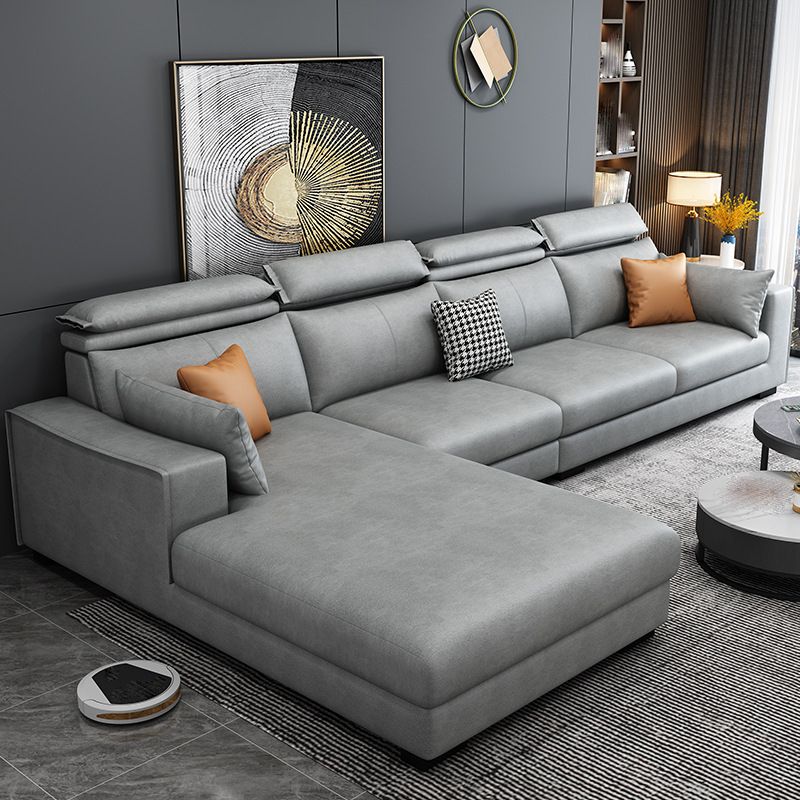 Faux Leather L-Shape Sectional Recessed Arm Sofa and Chaise with Pillowed Back Cushions Clearhalo 'furn' 'furn_sectionals' 'Furniture' 'furniture_sectionals' 'kitchen' 'kitchen_sectionals' 'Living Room Furniture' 'Sectionals' 1200x1200_5e1db918-3b92-4bef-932f-22ae3f8ef3f7