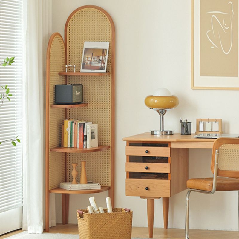 Hoek Scandinavische boekenkast Wooden gesloten achterste boekenplank met planken