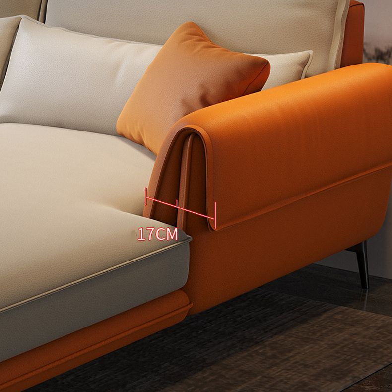 Flared Arm Sectional with Chaise Orange Faux Leather 4-seat Sectional Clearhalo 'furn' 'furn_sectionals' 'Furniture' 'Living Room Furniture' 'Sectionals' 1200x1200_5e1ee1ff-1bd8-45be-840b-9dd19f44fbb7