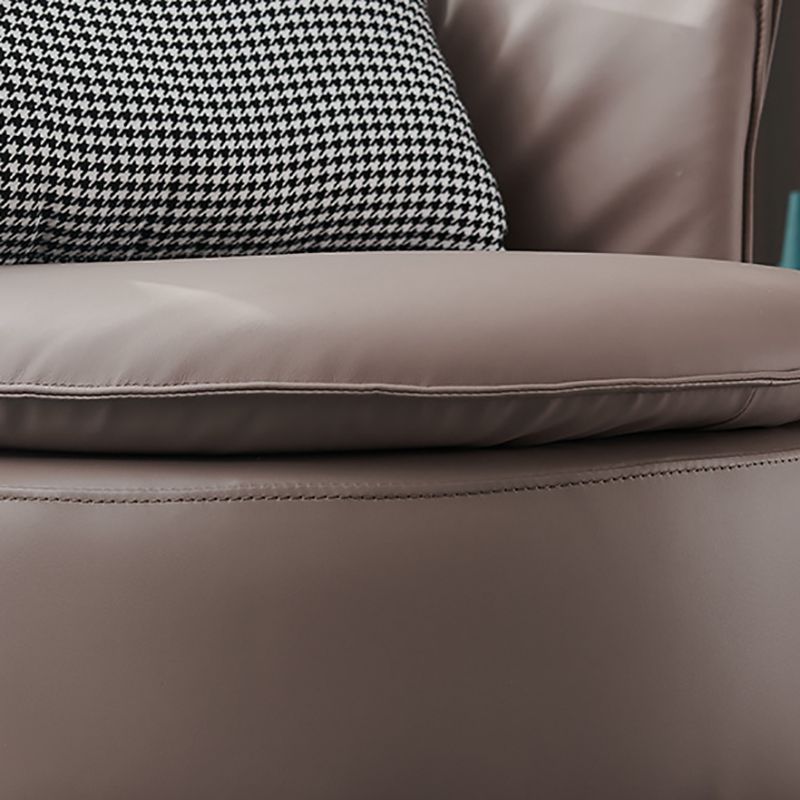 Swivel Chair in Brone Leather Chair with 4-Star Base and One Pillow Clearhalo 'Accent Chairs' 'accent_chairs' 'Chairs & Seating' 'furn' 'furn_accent_chairs' 'Furniture' 'Living Room Furniture' 1200x1200_5e268c4a-c29f-4791-8b5c-5cfffe53c251