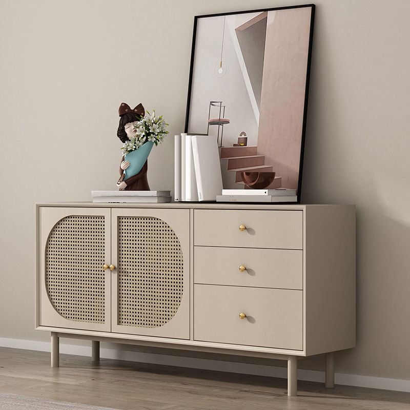 Solid Wood Glass/Rattan Door Cabinet Mid Century Beige Chest with Drawers Clearhalo 'Cabinets & Chests' 'cabinets_chests' 'furn' 'furn_cabinets_chests' 'Furniture' 'Living Room Furniture' 1200x1200_5e27db70-5578-435d-ab9f-0e4b559bb158