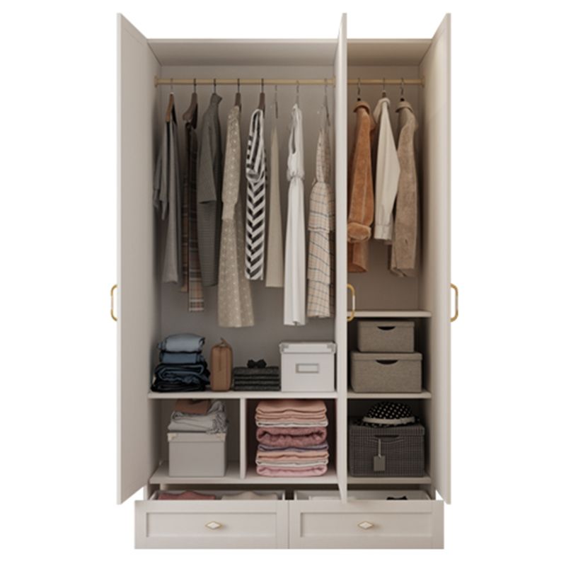 White Hinged Wardrobe Cabinet Engineered Wood Wardrobe Armoire