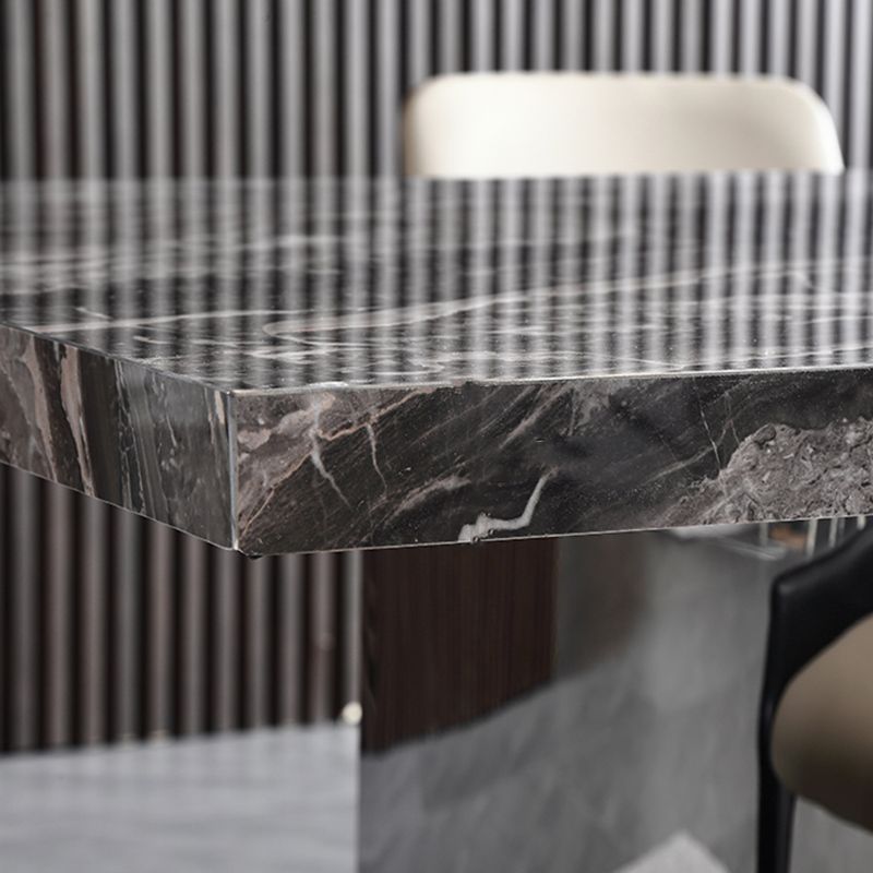 Glanzende grijze stenen eettafel Set 1/4/5/7 stukken Dinerset met gewatteerde stoelen