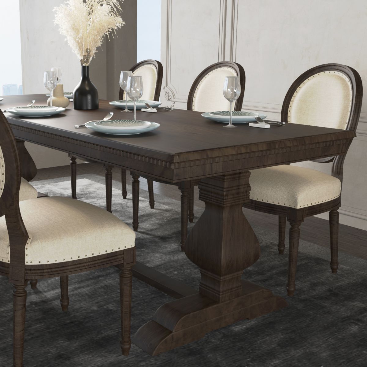 Mid-Century Modern Rectangle Table Solid Wood Dining Table with Trestle Base Clearhalo ' dining_table' 'Dining Tables & Seating' 'Dining Tables' 'furn' 'furn_dining_table' 'Furniture' 'furniture_dining_table' 'Kitchen & Dining Furniture' 'kitchen&dining_furn' 'kitchen' 'kitchen_dining_table' 1200x1200_5e2be7c7-957f-4510-8dc7-232b633a3e05