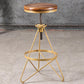 Industrial Adjustable Height Bar Stool Round Solid Wood with Iron Legs