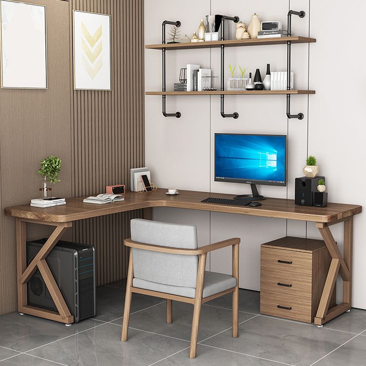 Escritorio contemporáneo de madera maciza escritorio de escritura marrón en forma de L para vivir OOM