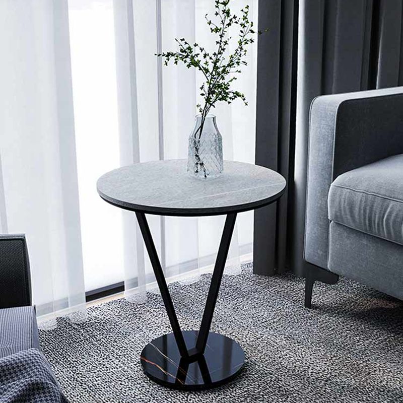 Round Side End Table with Slate Top, Contemporary Frame End Table