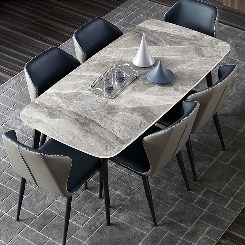 Contemporary Rectangle Dining Table Grey Sintered Stone Dining Table with 4 Black Legs Clearhalo ' dining_table' 'Dining Tables & Seating' 'Dining Tables' 'furn' 'furn_dining_table' 'Furniture' 'furniture_dining_table' 'Kitchen & Dining Furniture' 'kitchen&dining_furn' 'kitchen' 'kitchen_dining_table' 1200x1200_5e42f8b6-3ba1-472d-86c9-88cb7f2a1c22