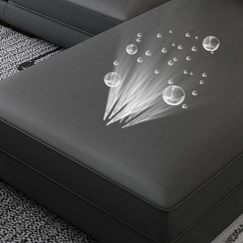 Dark Gray Faux Leather Sloped Arm Sofa Slipcovered Sectional with Pocket Storage Clearhalo 'furn' 'furn_sectionals' 'Furniture' 'furniture_sectionals' 'Living Room Furniture' 'Sectionals' 1200x1200_5e431bed-ccfb-42c0-a932-07bd20b4a0e0