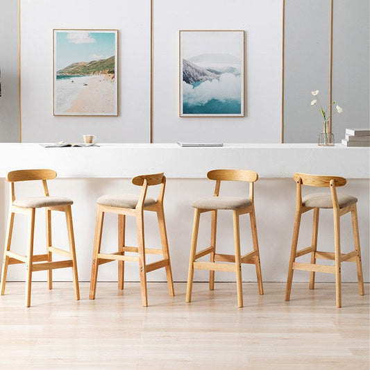 Scandinavian Milk Tea Shop Upholstered Stool Matte Finish Rubberwood Footrest Barstool Clearhalo 'Bar Furniture' 'Bar Stools' 'bar_stools' 'furn' 'furn_bar_stools' 'Furniture' 'furniture_bar_stools' 'Kitchen & Dining Furniture' 1200x1200_5e449660-418d-484c-bca0-0c3b18094ae1
