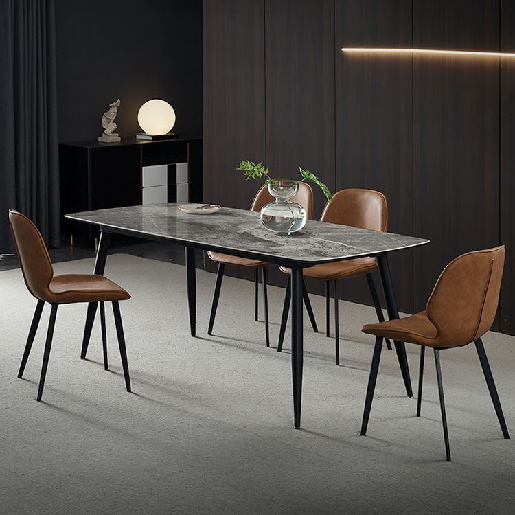 Metal Industrial Rectangle Dining Table Grey Sintered Stone Table with 4 Legs Clearhalo ' dining_table' 'Dining Tables & Seating' 'Dining Tables' 'furn' 'furn_dining_table' 'Furniture' 'furniture_dining_table' 'Kitchen & Dining Furniture' 'kitchen&dining_furn' 'kitchen' 'kitchen_dining_table' 1200x1200_5e4d53f1-309d-4b69-a0bc-ad7ad771b435