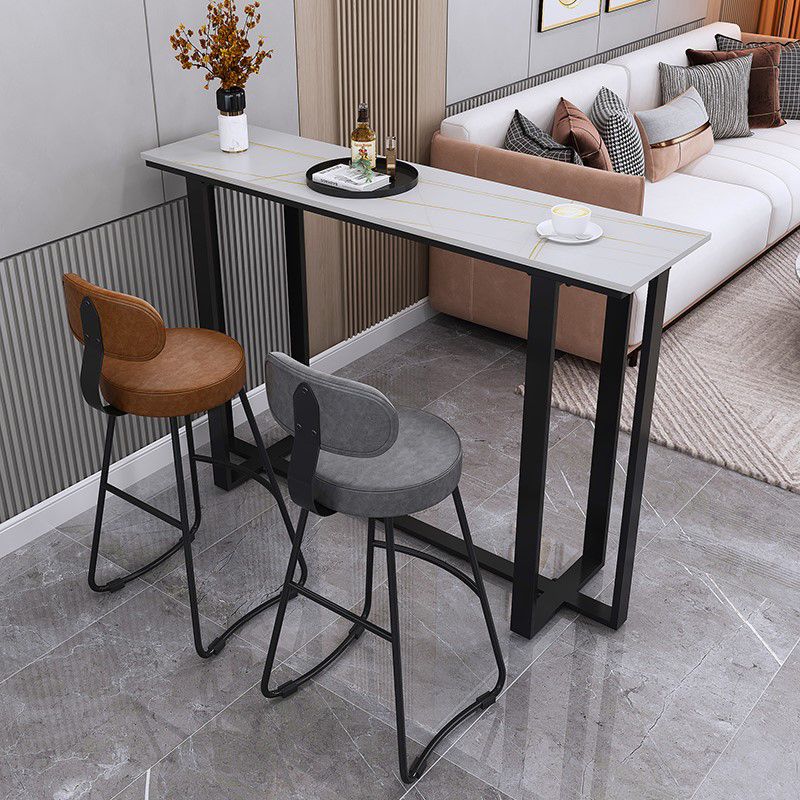 Industrial Black Iron Bar Dining Table Stone Top Indoor Bistro Table with Footrest Clearhalo 'Bar Furniture' 'Bar Tables' 'bar_tables' 'furn' 'furn_bar_tables' 'Furniture' 'furniture_bar_tables' 'Kitchen & Dining Furniture' 1200x1200_5e4fb52b-ad6c-4d5f-b345-cb43b007a473