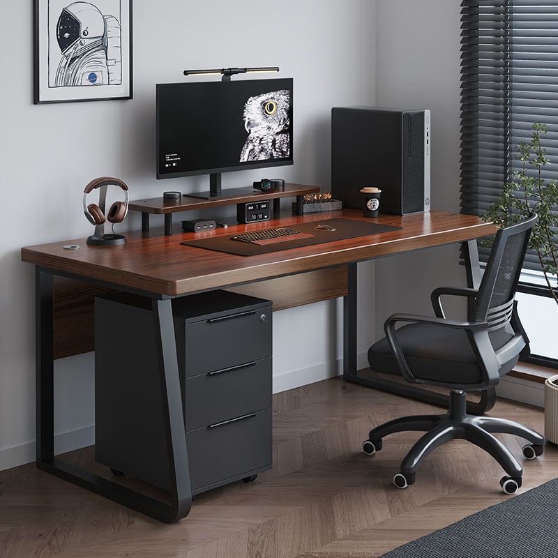 Rectangular Office Desk Wooden and Metal Writing Desk, Natural Clearhalo 'furn' 'furn_office_desk' 'Furniture' 'Office Desks' 'Office Furniture' 'office_desk' 1200x1200_5e52d493-05c7-457c-a89c-f7c9d805dc4f